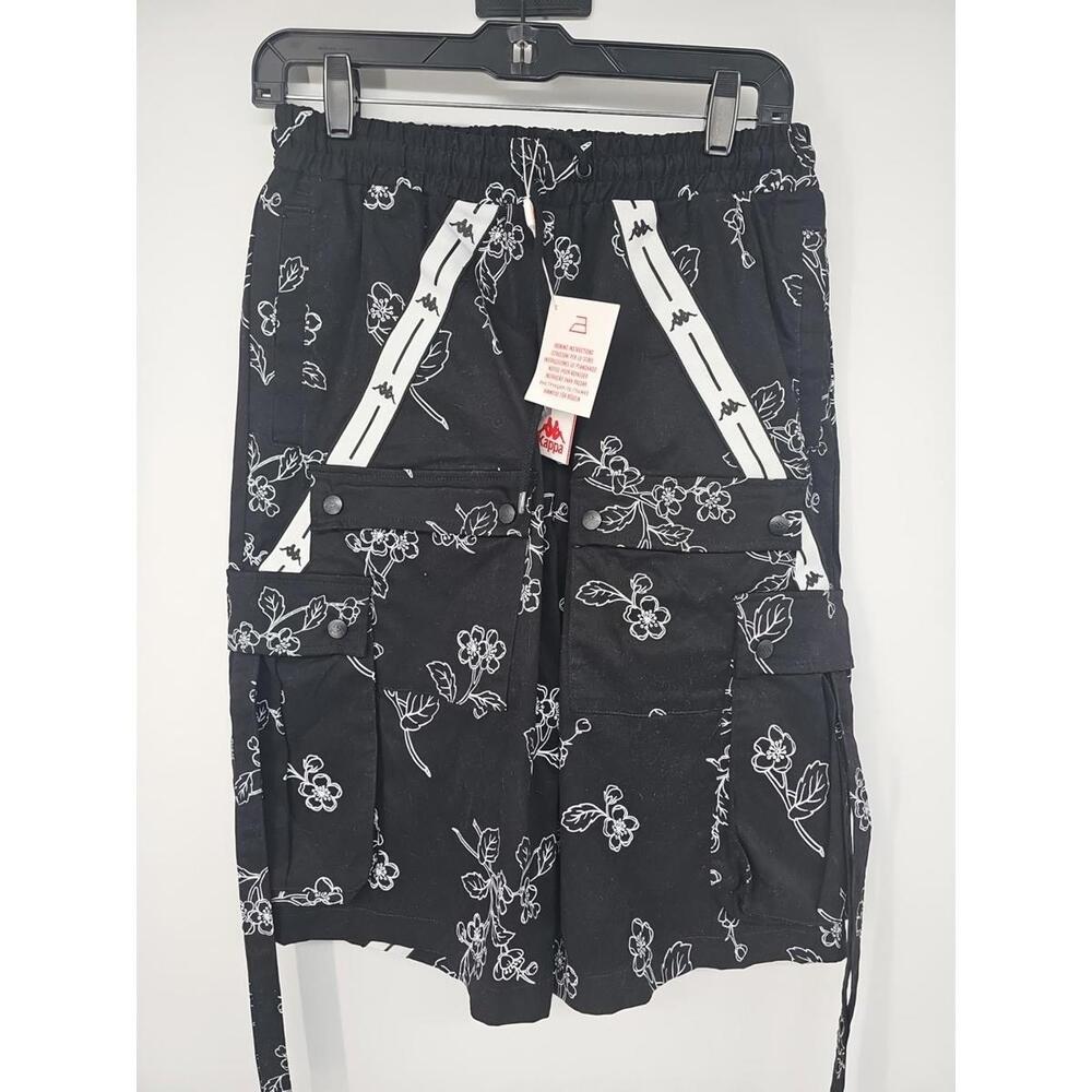 Kappa Shorts Medium Black Floral Long Cargo Soccer Casual‎ Logo Pockets NWT